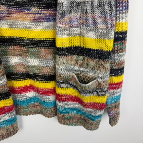 Misslook Womens Multi Stripe Open Front Yellow/Grey/Red Knit Sweater Cardigan - Picture 5 of 10